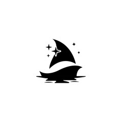 Sailboat logo with stars decoration in flat vector design style