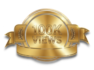Celebrating 100k views with a golden badge isolated on transparent background