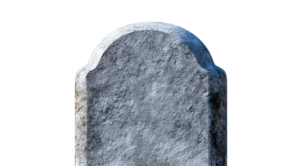 Ancient grey rock tombstone with a traditional rounded shape and textured surface, ideal for memorial designs, historical presentations, and solemn conceptual usage.