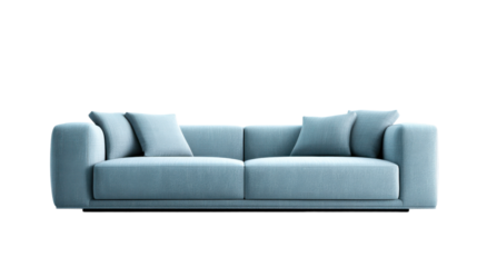 Contemporary light blue fabric sofa with comfortable cushions perfect for modern living room interiors, home staging, or furniture showroom promotions