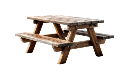 Sturdy rustic wooden picnic table with attached benches offers a comfortable outdoor dining and gathering solution for family events, garden parties, or campground leisure activities