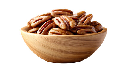 Delicious healthy snack pecans overflowing from a rustic wooden bowl ready for baking or a nutritious treat for food blogs and culinary product promotions