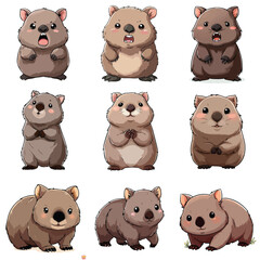 Set Icon of Wombat kawaii minimal flat