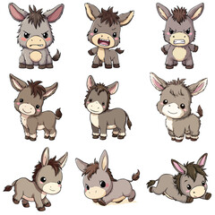 Set Icon of Wild donkey kawaii minimal flat