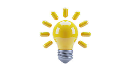 3D Lightbulb with radiating yellow capsules on white background