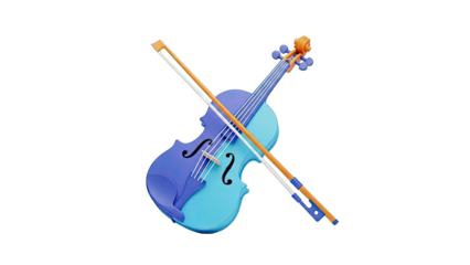 3D Rendered Violin and Bow with Blue and Teal Colors