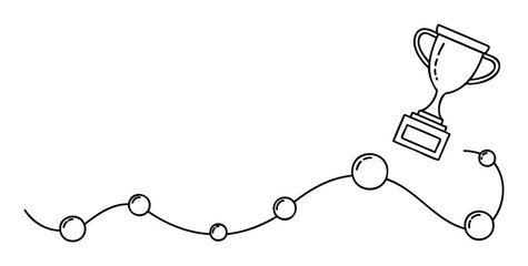 A winding path with connecting nodes representing a journey of progress and challenges leading towards a triumphant trophy symbol of success and achievement ideal for business presentations