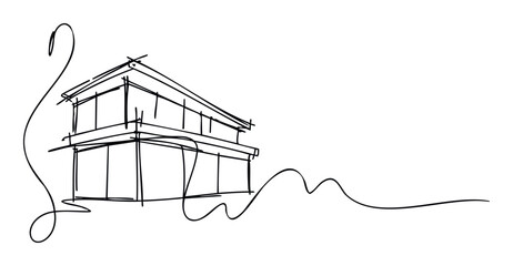 Abstract single line drawing of a simple commercial building perfect for urban development concepts and professional corporate identity applications.