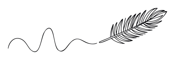 Elegant feather quill drawing a continuous flowing wavy line, symbolizing creativity and smooth writing for educational presentations or digital content