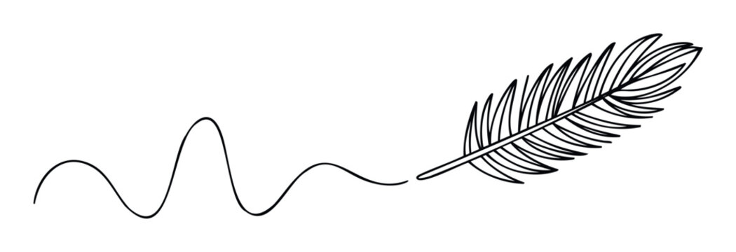 Elegant feather quill drawing a continuous flowing wavy line, symbolizing creativity and smooth writing for educational presentations or digital content