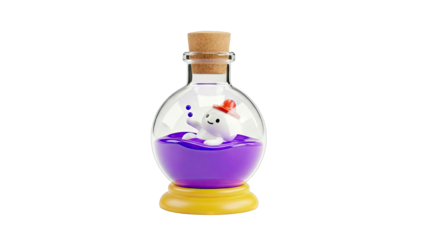 Cute character in a bottle filled with purple liquid