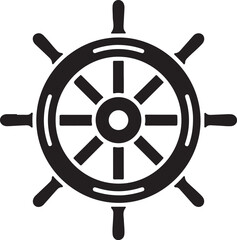 Obraz premium Ship Wheel Icon in Simple Flat Design with Dark Gray Color on White Background for Navigation Symbol