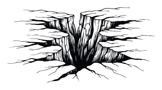 A massive chasm tearing through the earths surface, conveying themes of danger, separation, and geological shifts, ideal for disaster awareness or conceptual projects.