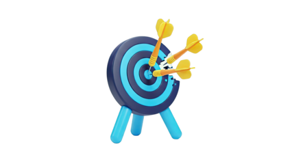 Three darts hit target center, success concept