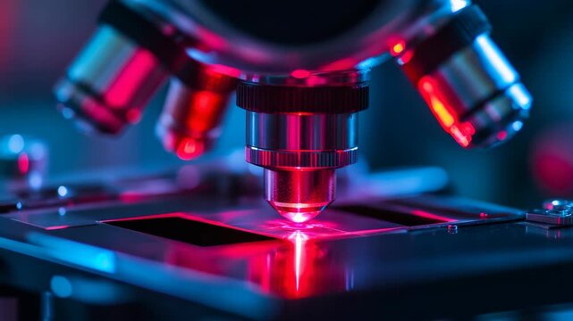 The futuristic microscope showcases groundbreaking research by skilled male scientists in stateoftheart lab equipped with advanced instruments for rigorous exploration and discovery in various fields