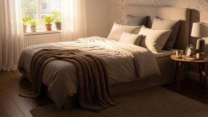 Cozy Bedroom with Bed and Nightstand.