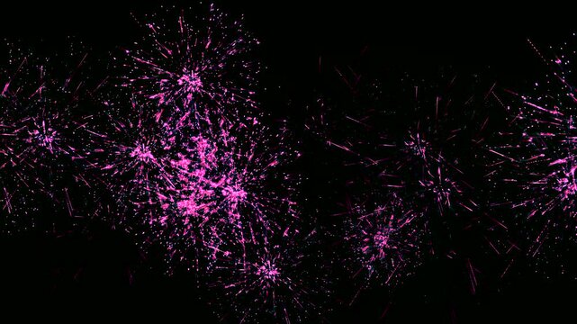 Celebrate New Year firework light in visualization of colorful pink neon dust particles exploding in dynamic motion background.