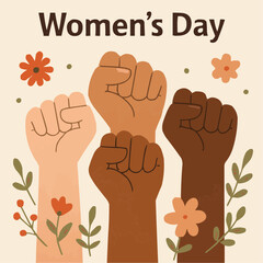 Strong Women Raised Fists Women's Day Vector Illustration