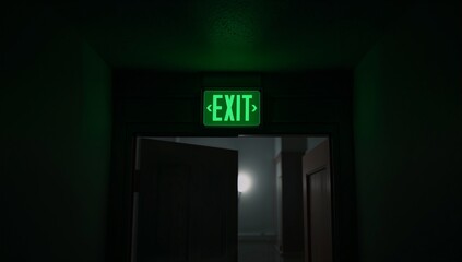 Green Exit Sign Above Door