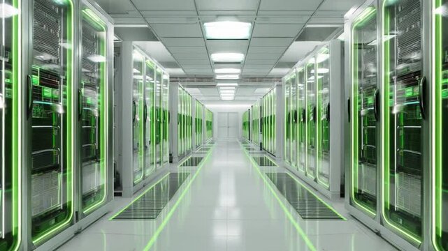 Digital Fortress: A cutting-edge server room illuminates with a futuristic glow, symbolizing the backbone of modern technology and data processing.