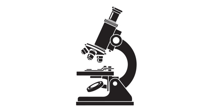 Microscope in simple flat design with black silhouette on white background for scientific education