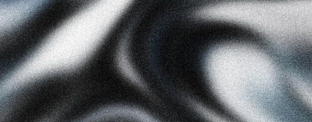 Black white wavy liquid curves pattern, grainy abstract background, noise texture effect banner poster header backdrop design