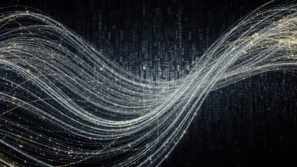 Abstract Flowing Lines of Light and Data Representing Digital Information.