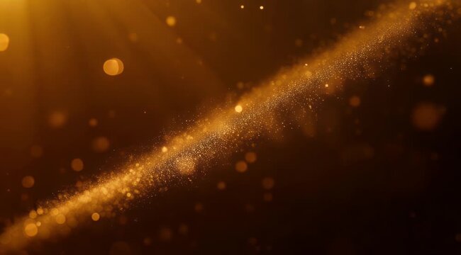 Golden light with particles  bokeh on a dark background ideal for abstract backgrounds, luxury designs, festive themes, elegant concepts.