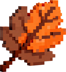 복셀 블록 스타일 가을 낙엽 단일 요소