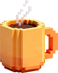 복셀 블록 스타일 김이 나는 머그컵 3D 요소