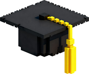 복셀 블록 스타일 졸업 학사모 3D 요소