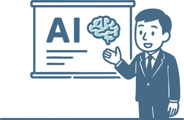 セミナーや研修でAIについてプレゼンする講師のイラスト