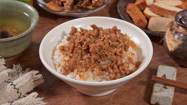 Taiwan famous food - Braised pork rice (lu rou fan).     