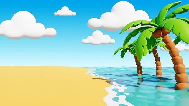 Cheerful 3D Cartoon Beach Animation Frame Sunny Tropical Shore
