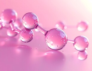 Close-up view of clear, spherical shapes connected by thin glass-like tubes, set against a gradient pink backdrop, with light reflections