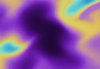 Fototapeta premium Abstract colorful texture with swirling purple and violet tones, bright yellow accents, and teal highlights; soft grain gradient background ideal for creative designs and art