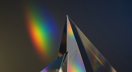 Abstract background with refracted light creating rainbow spectrums and dynamic color bursts across modern geometric facets, burst, vibrant, Prism