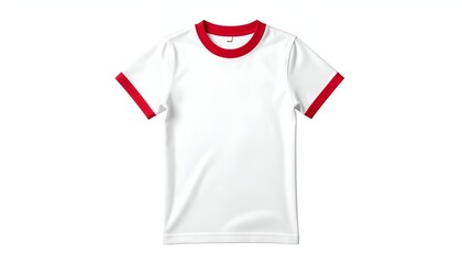 Plain white crew-neck T-shirt with contrasting red trim around the collar and sleeves