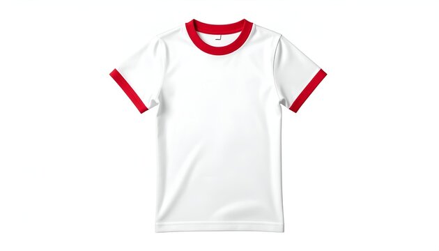 Plain white crew-neck T-shirt with contrasting red trim around the collar and sleeves