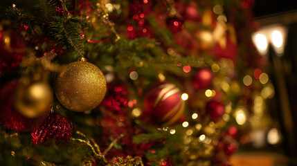 A beautifully decorated tree with glowing ornaments, evoking festive holiday spirit.
