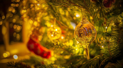A beautifully decorated tree with glowing ornaments, evoking festive holiday spirit.