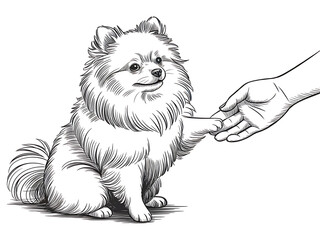 Obraz premium Pomeranian Puppy in Playful Sketch Line Art - Cute Pet Interaction and Training Illustration