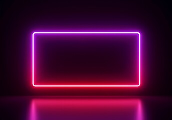 Fototapeta premium A vibrant neon glowing blank rectangular frame, perfect for graphic design insertion or futuristic abstract backgrounds, cyber, surface, technology