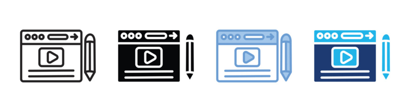 Video content icon set multiple style collection