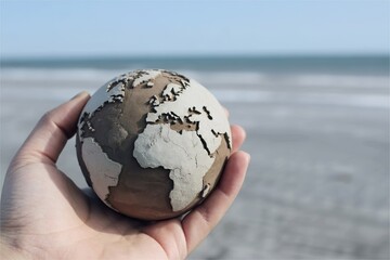 hand hold earth globe made from dry dirt. Global drought crisis