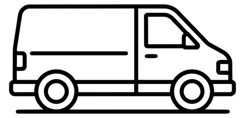 Line art illustration of a delivery van depicting cargo transport for logistics and e-commerce
