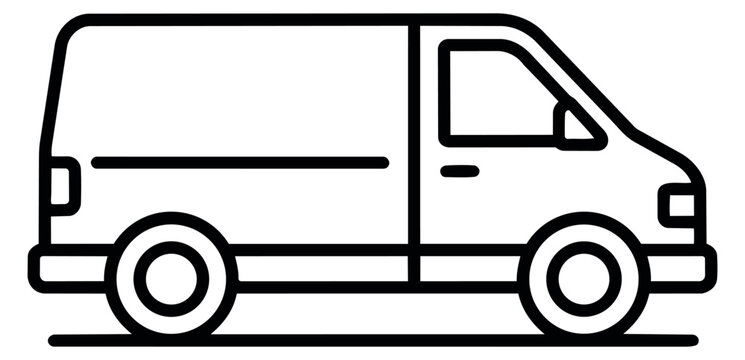 Line art illustration of a delivery van depicting cargo transport for logistics and e-commerce