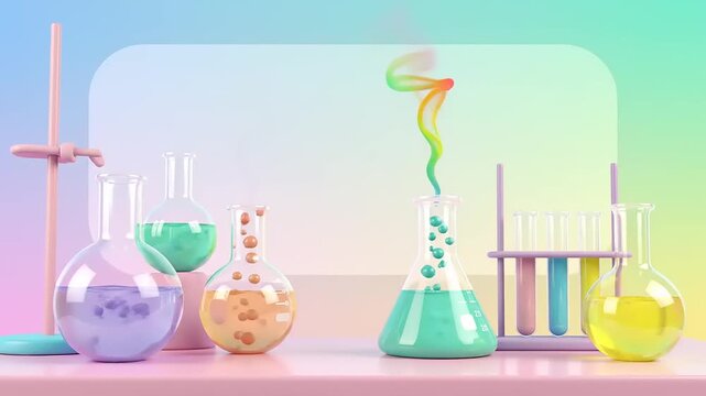 Vibrant 3D Cartoon Chemistry Lab Scene with Colorful Experiments