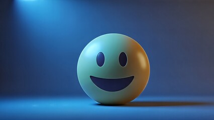 Happy yellow smiley face egg floating in a blue background