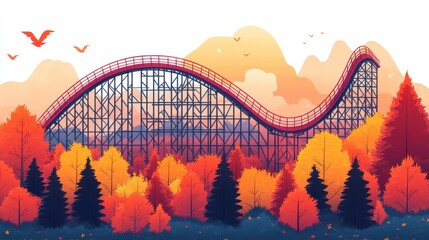 Obraz premium Rollercoaster in autumn landscape.
